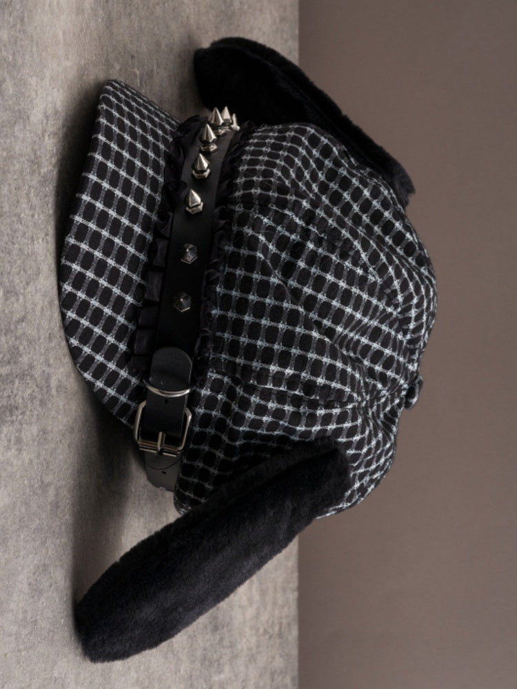 Hat Studs Black Buckle Plush Decorated Gothic Design Beret Ear Puppy