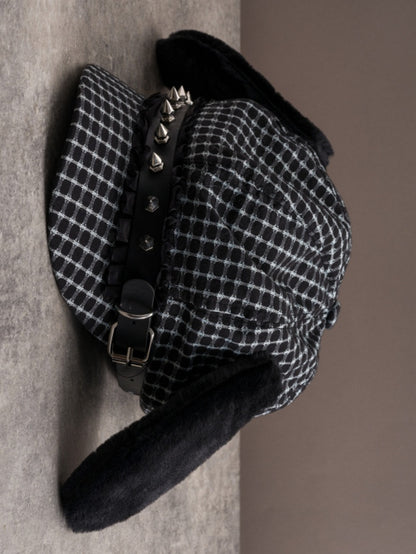 Hat Studs Black Buckle Plush Decorated Gothic Design Beret Ear Puppy