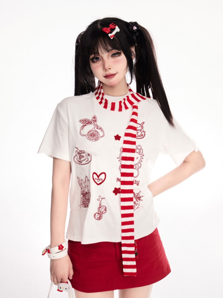 チャームフリーボディコンライズミニデニムスカート（レッドローカット）