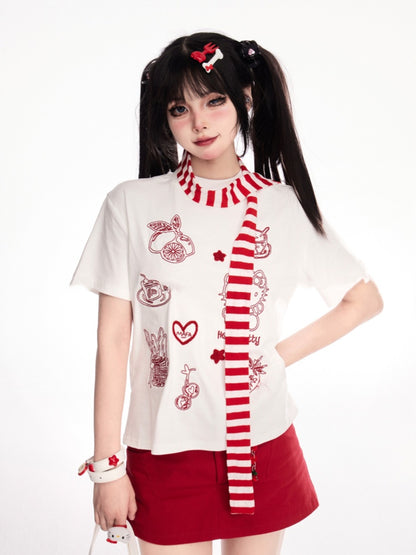 チャームフリーボディコンライズミニデニムスカート（レッドローカット）