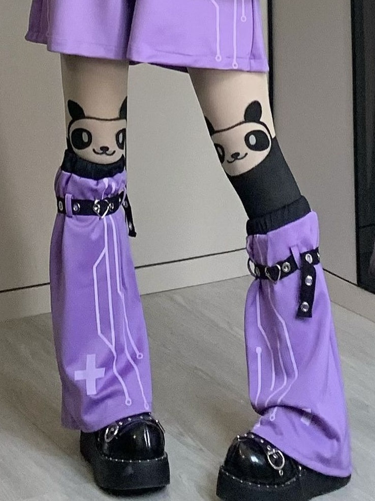 Jambières Yami Kawaii violettes et noires à bretelles croisées et cœur