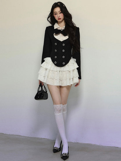 ブラックハート型カットアウトクロップドウールジャケット