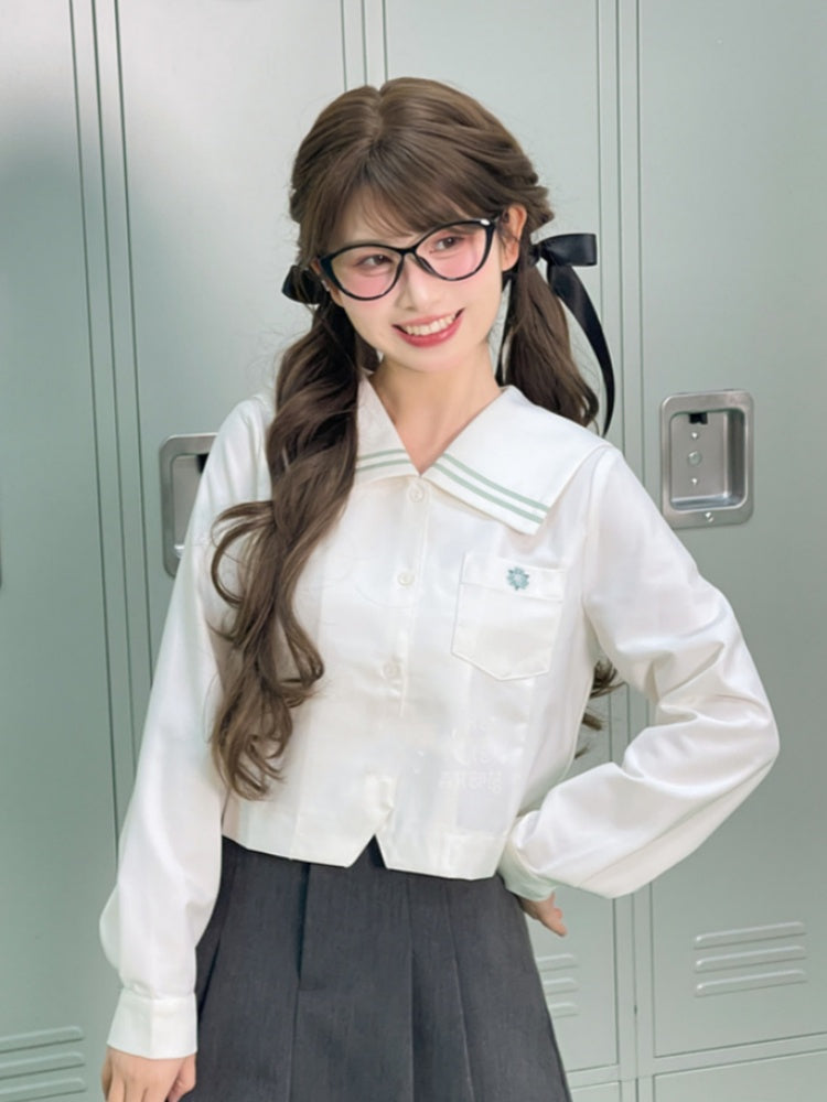 White Sailor Collar Preppy JK Uniform Shirt