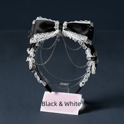 Detail Chain Lace with Black/White/Black Landmine-Style KC Cross White 3D Bow