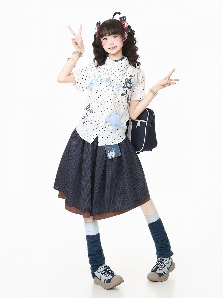 White Short Sleeve Shirt with Musical Note Print - Languid Park