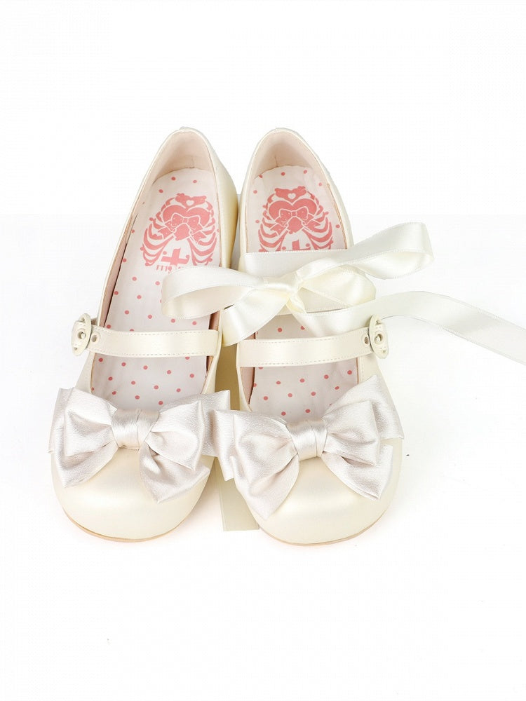 Sweet Ballet Style Champagne Bowknot Lace-up Straps Lolita Shoes - Round Toe & 4.5cm Heel - MODO