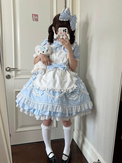 Robe OP "Old School" en dentelle oreilles de lapin bleue