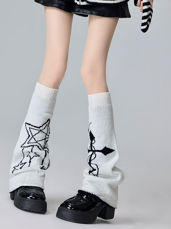 Jambières tricotées à motif croisé noir/blanc/rose et blanc