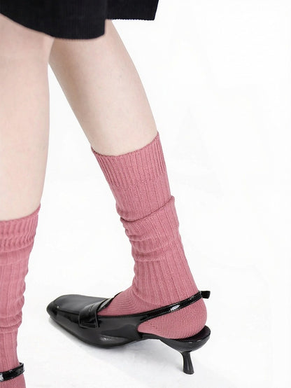 Knit Ribbed Trim Solid Calf Socks in 5 Colors - ModaSwings