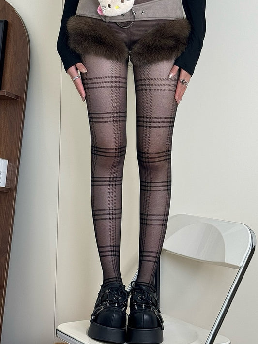 Plaid Black/Gray/Brown/White Tights