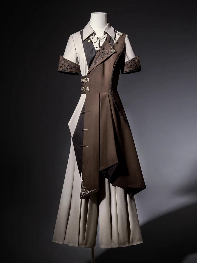 Ouji - Stücke Steampunk Ärmel Hemd Weste Lolita Set Hose Gerades Bein Kurz + Lang Drei Ein-Schulter