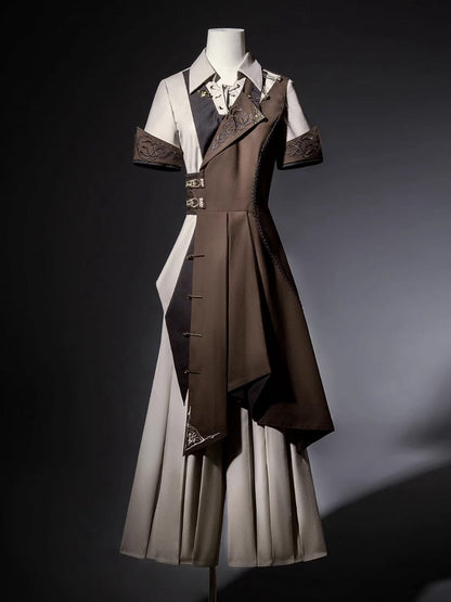 Straight-leg Short Pieces Steampunk Three - Sleeves + Pants Waistcoat Ouji Long Set One-shoulder Shirt Lolita