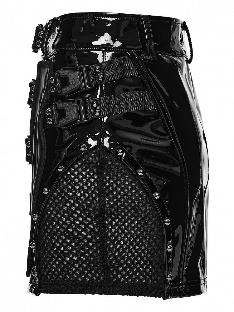 Techwear Patent Leather Black Punk Skirt - Punk Rave