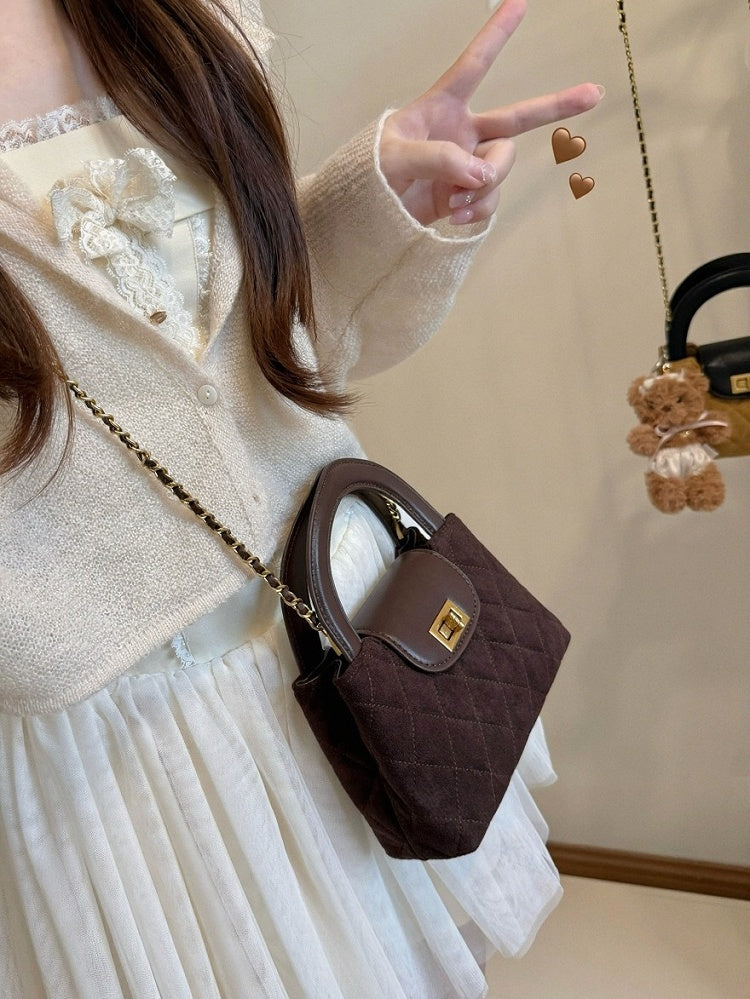 Suede Crossbody Bag with Diamond Pattern 2 Colors - Lalacita