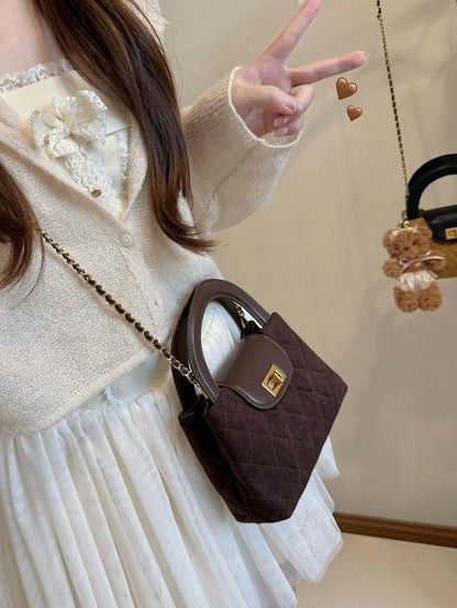 Suede Crossbody Bag with Diamond Pattern 2 Colors - Lalacita