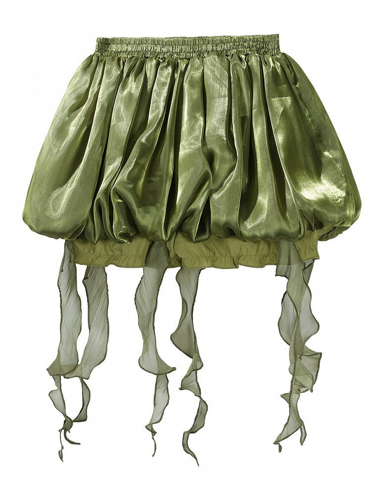 Green Mori Style Irregular Hemline Skirt with Pleated Details - Han Ru Chu Hanfu &amp; Han-Element Studi