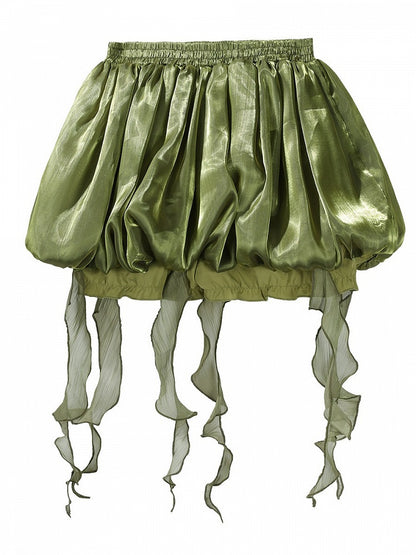 Green Mori Style Irregular Hemline Skirt with Pleated Details - Han Ru Chu Hanfu &amp; Han-Element Studi