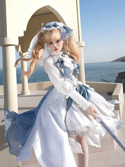 Blue Hem and Skirt Handkerchief White