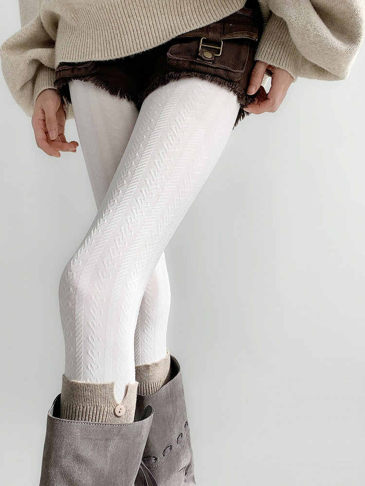 Tights (2 Colors) Warm Knit Herringbone