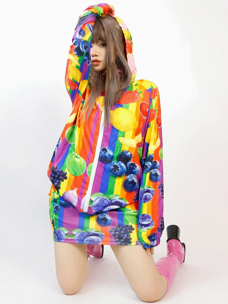 フルーツジャケット ギャル保護パーカー カラフルサンファッションプリント