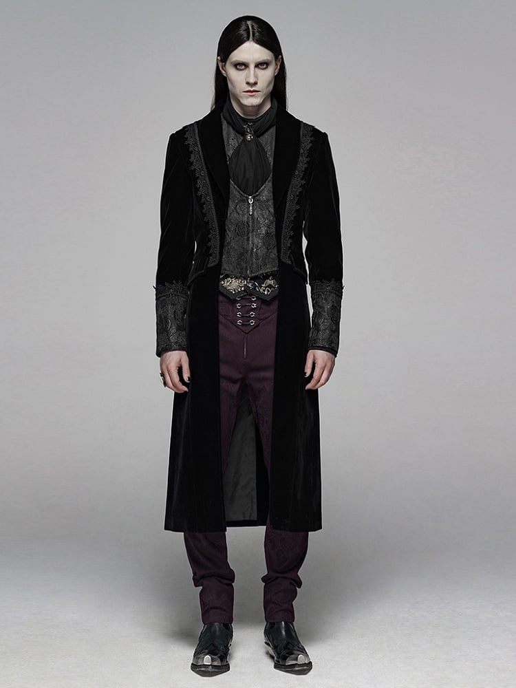 Black Men's Gothic Medium Length Jacket