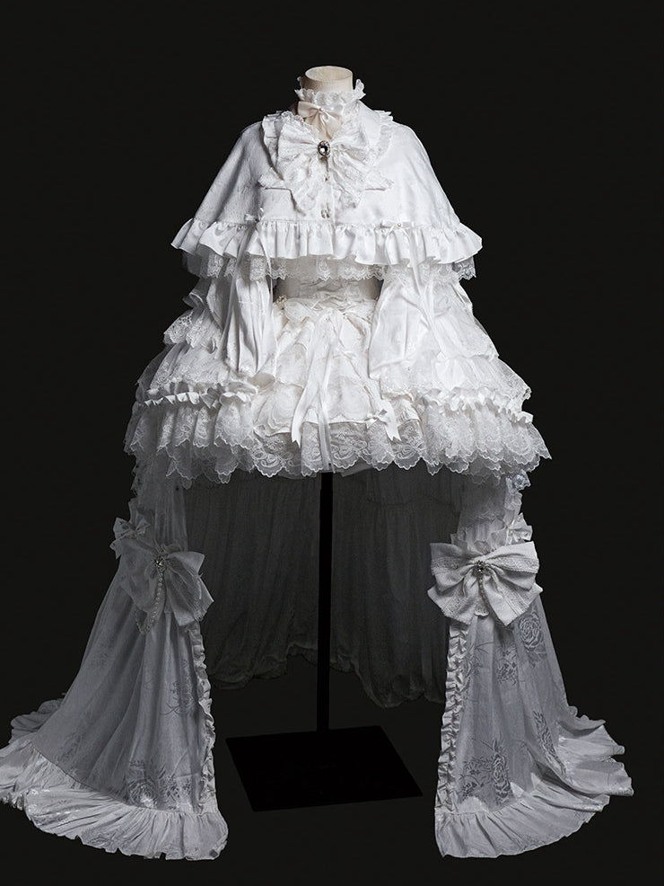 White Bow Fabric Lolita Ruffled Cape - signorina