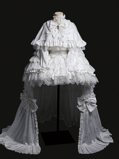 White Bow Fabric Lolita Ruffled Cape - signorina