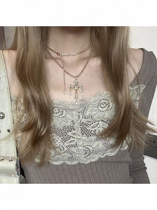 Pearl-Adorned Gold Crucifix Necklace - WhaleHall