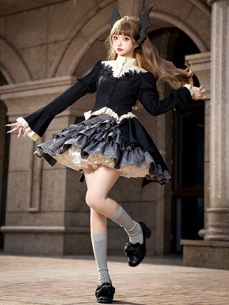 Black Ouji Swallow Tail Gothic Lolita Long Sleeves Top