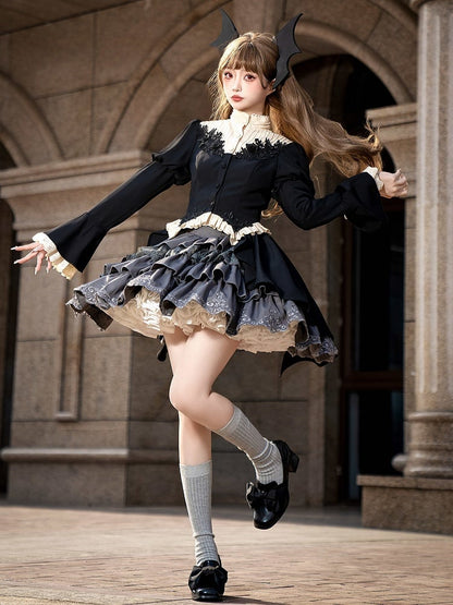 Black Ouji Swallow Tail Gothic Lolita Long Sleeves Top
