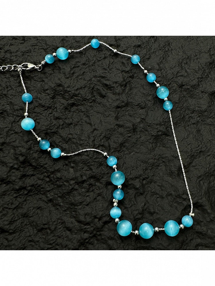 Blue Beaded Irregular Design Necklace - YSHXS