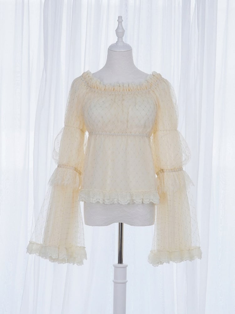 Neckline Elastic Bell Lolita Blouse Classic Beige Sleeves