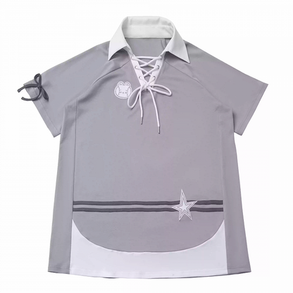 und Ausschnitt Stern Grau Schnürung Applique Bunny Kleid Lose