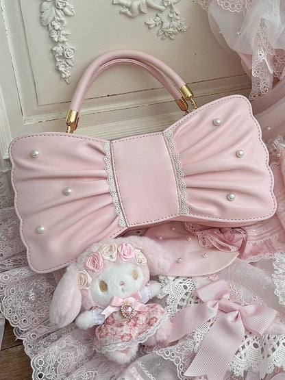 Sweet Lolita Bowknot Bag with Pearls & Lace - Sheep Puff Bag