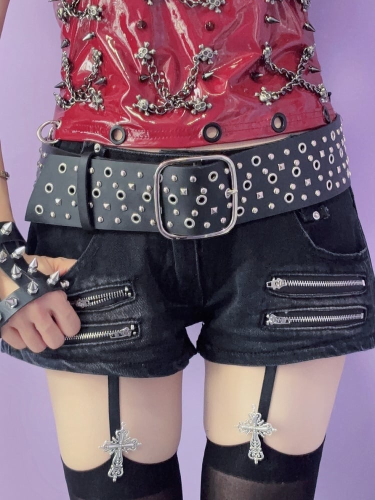 Waist Belt Rock Black Punk Studs Details