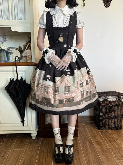 Ausschnitt Schwarzer quadratischer Pullover Bakery Print Rock Lolita