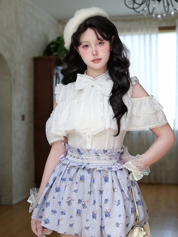 Ausschnitt Chiffon Bluse Schleife Weiß Offene Schulter Groß