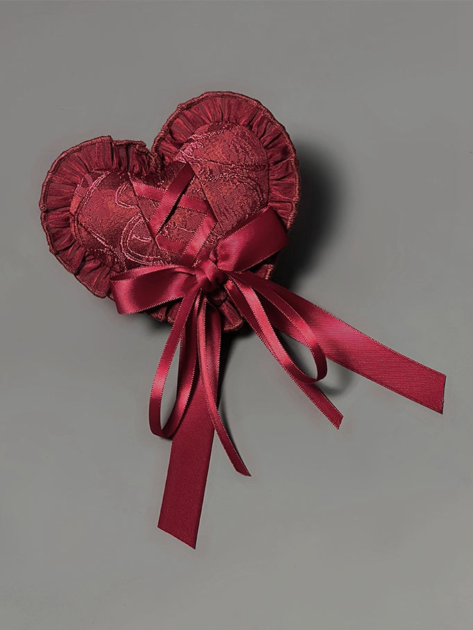 Red Heart-Shaped Hairclip - Twin Bear Original Design