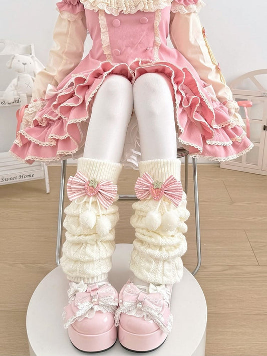 Knit Warmers Styles Cable Bow 2 - Leg Strawberry