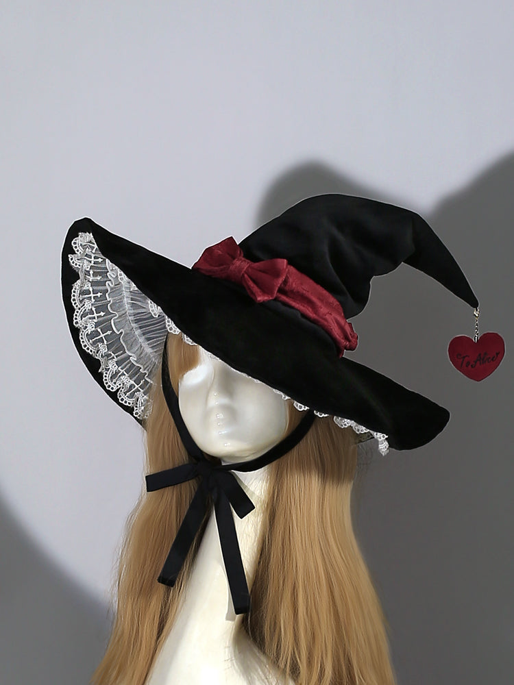 Charm with Red Heart Halloween Hat Witch Black