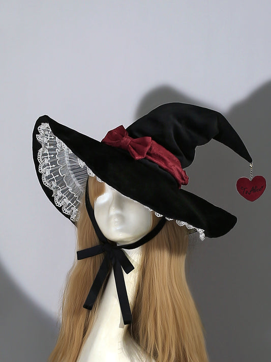 Charm with Red Heart Halloween Hat Witch Black