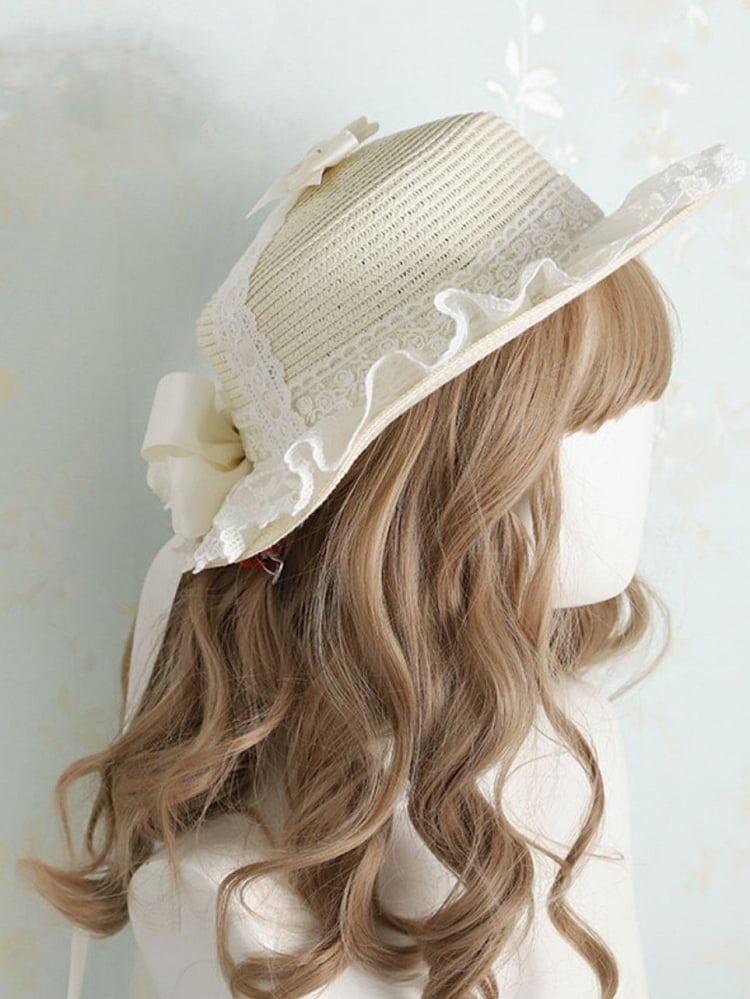 Sweet Design Hat Bowknot Lolita Straw 5 Color Options Lace Floral