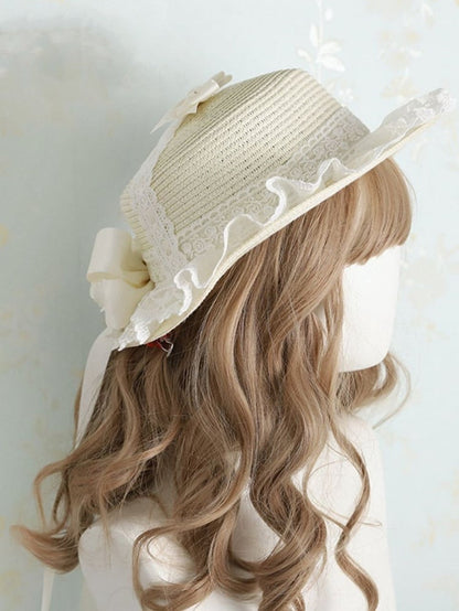 Sweet Design Hat Bowknot Lolita Straw 5 Color Options Lace Floral