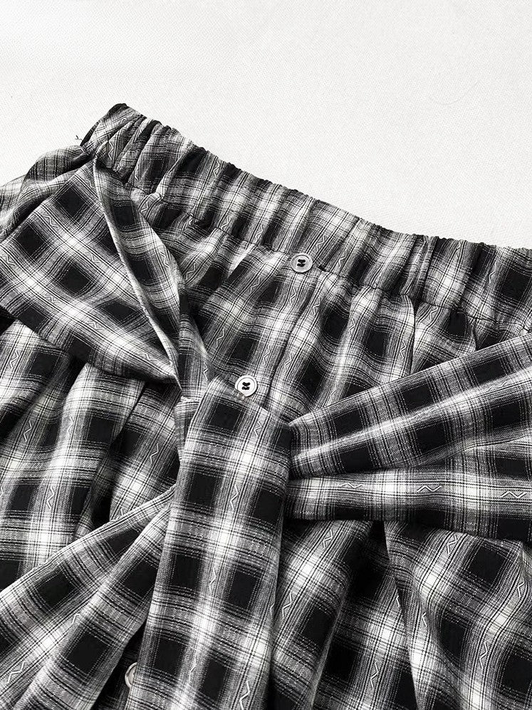 Design Y2K BlackWhite Plaid Glamorous Skirt Lace-up Pattern Bubble