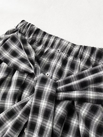 Design Y2K BlackWhite Plaid Glamorous Skirt Lace-up Pattern Bubble