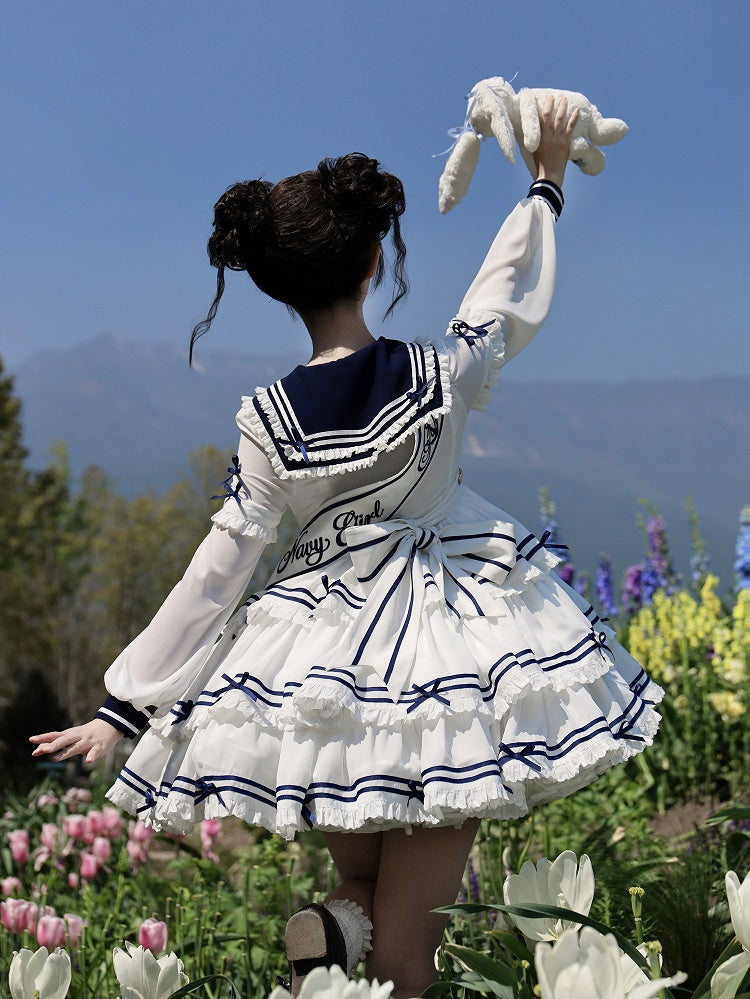 Ärmel Matrosenkragen Weiß mit Sommerkleid Kurz Abnehmbar Lolita