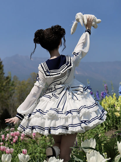 Ärmel Matrosenkragen Weiß mit Sommerkleid Kurz Abnehmbar Lolita