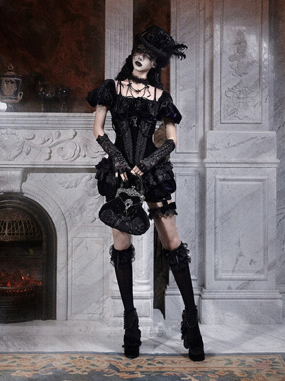 Lace Shorts with Black and Bloomer Garters Goth Ruffles Detachable Purple Low-Waist