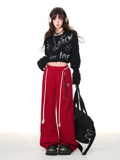 Schnitt Blau/Grau/Rot Weite Beinhose Dunkel