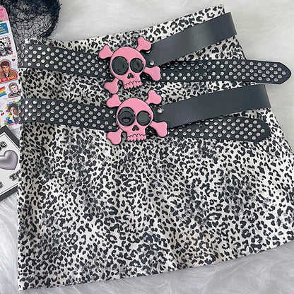 Modischer Gyaru verzierter Skelett-Taillengürtel aus PU in Schwarz und Rosa im Y2K-Stil